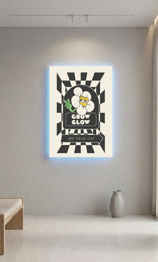 Sound Reactive LED Art, Retro Flower, Multi-Colour Wall Decor, Battery Powered