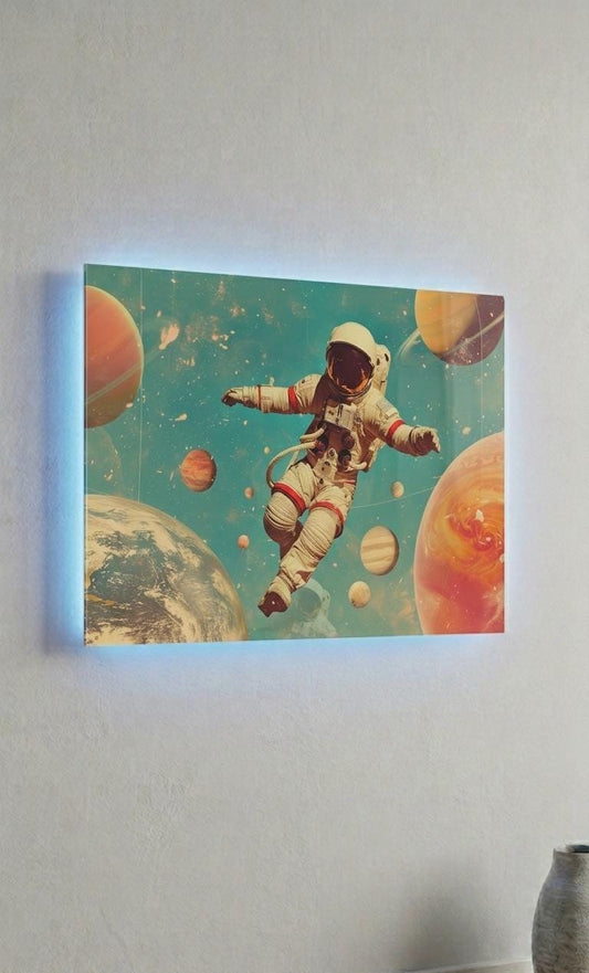 Astronaut Metal Art, Sound Reactive LED Space Decor, Retro Galaxy Wall Art (Battery Operated)