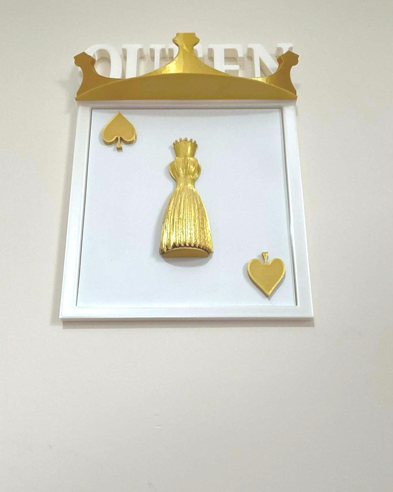 3D Queen of Spades Wall Art, Gold Crown Playing Card Decor