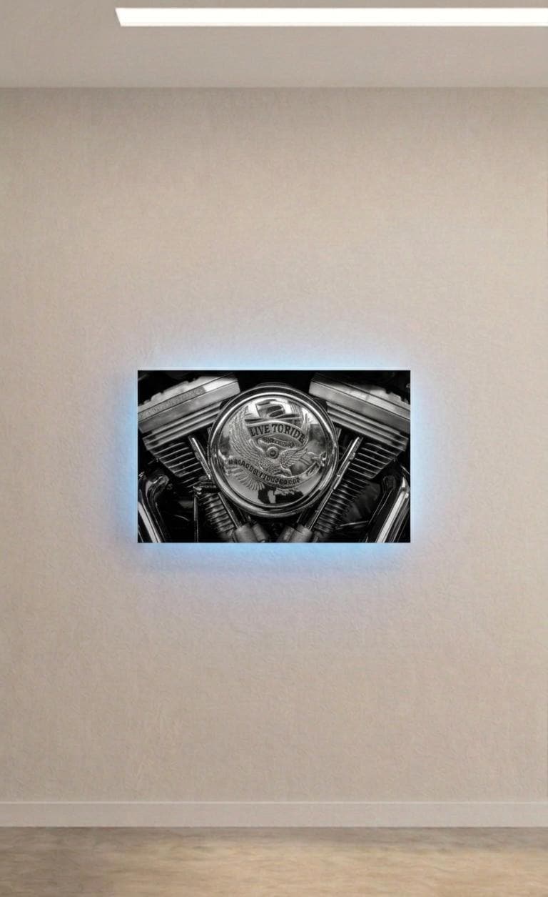 Harley Davidson V-Twin Engine Metal Art, Sound Reactive LED Motorcycle Decor (20cm x 28cm)