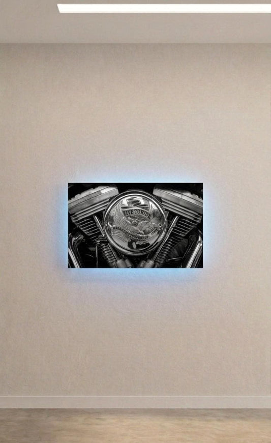 Harley Davidson V-Twin Engine Metal Art, Sound Reactive LED Motorcycle Decor (20cm x 28cm)