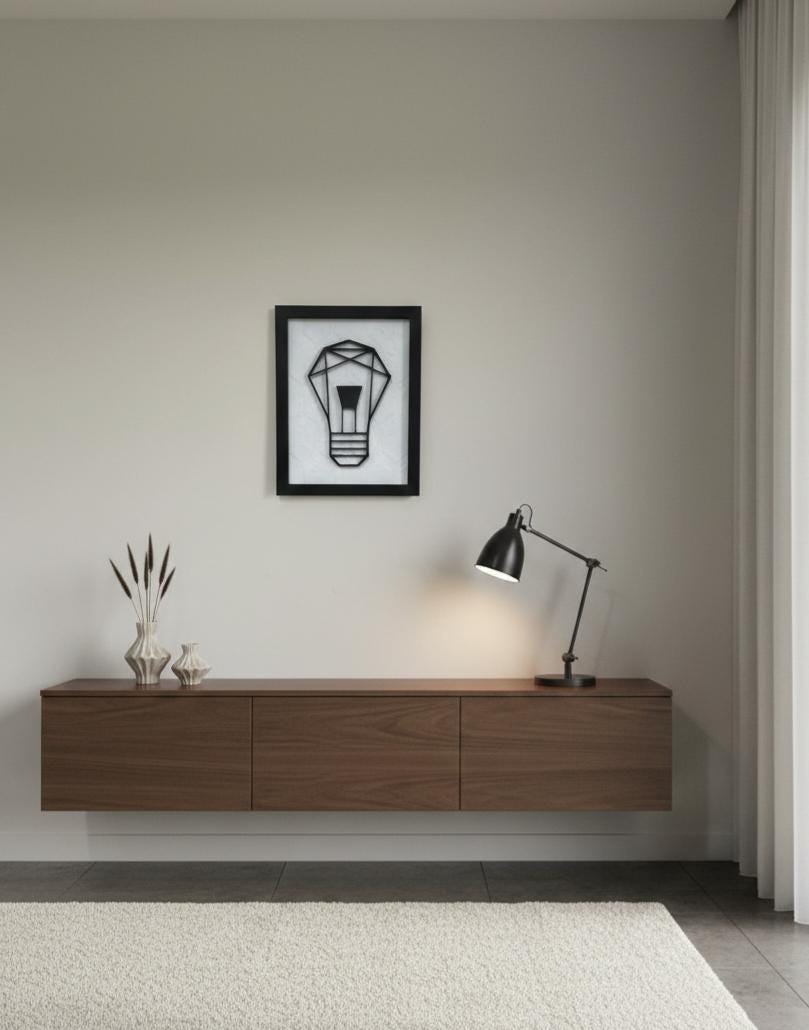 Geometric Light Bulb Wall Art, 3D Layered PLA Decor, Minimalist Industrial Style