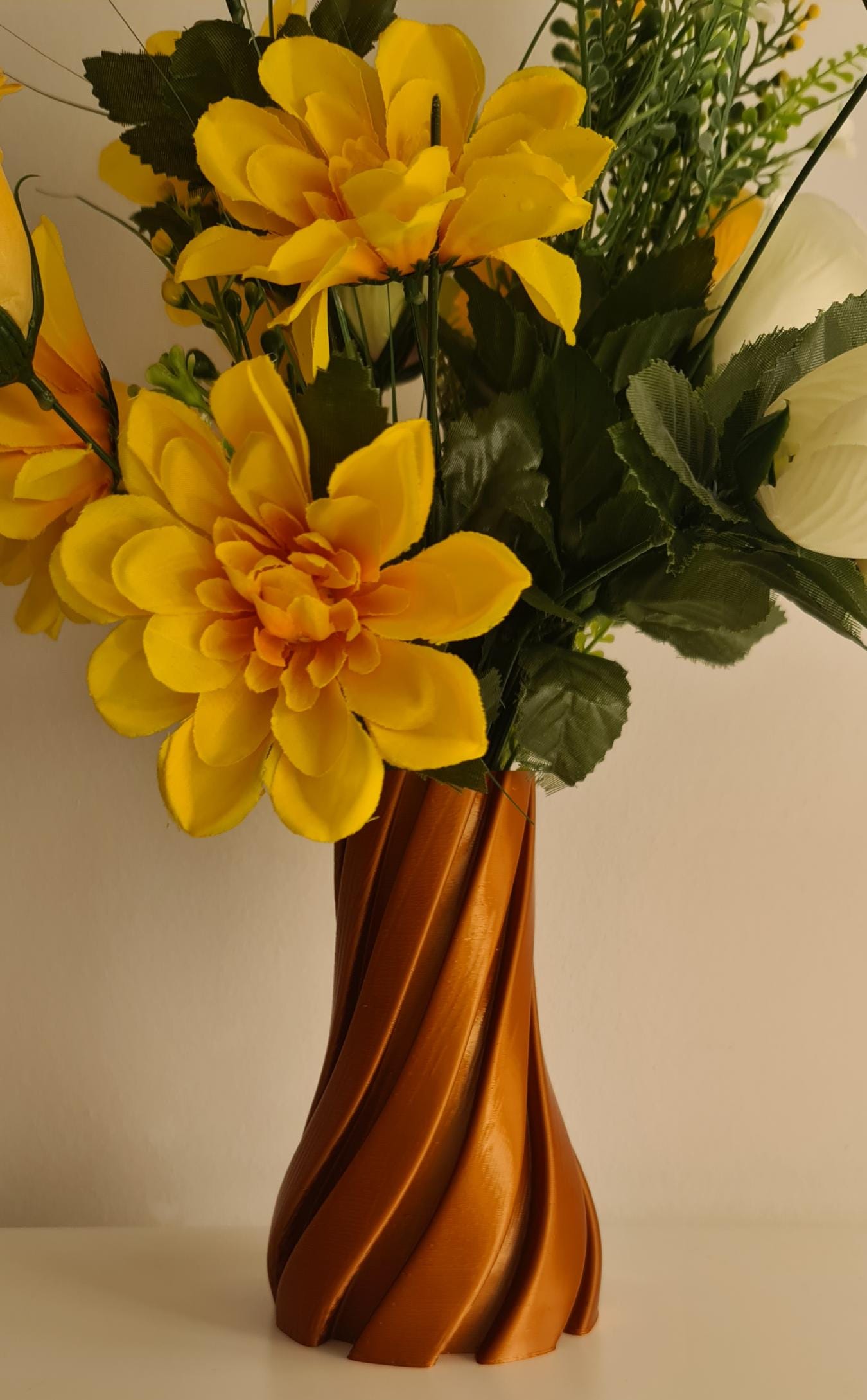 3D Printed Spiral Vase Set, Twisted Flower Pot, Minimalist Home Decor, White Copper Vase
