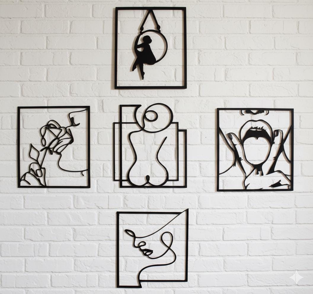 3D Printed One Line Rose and Face Wall Art, Modern Minimalist Decor