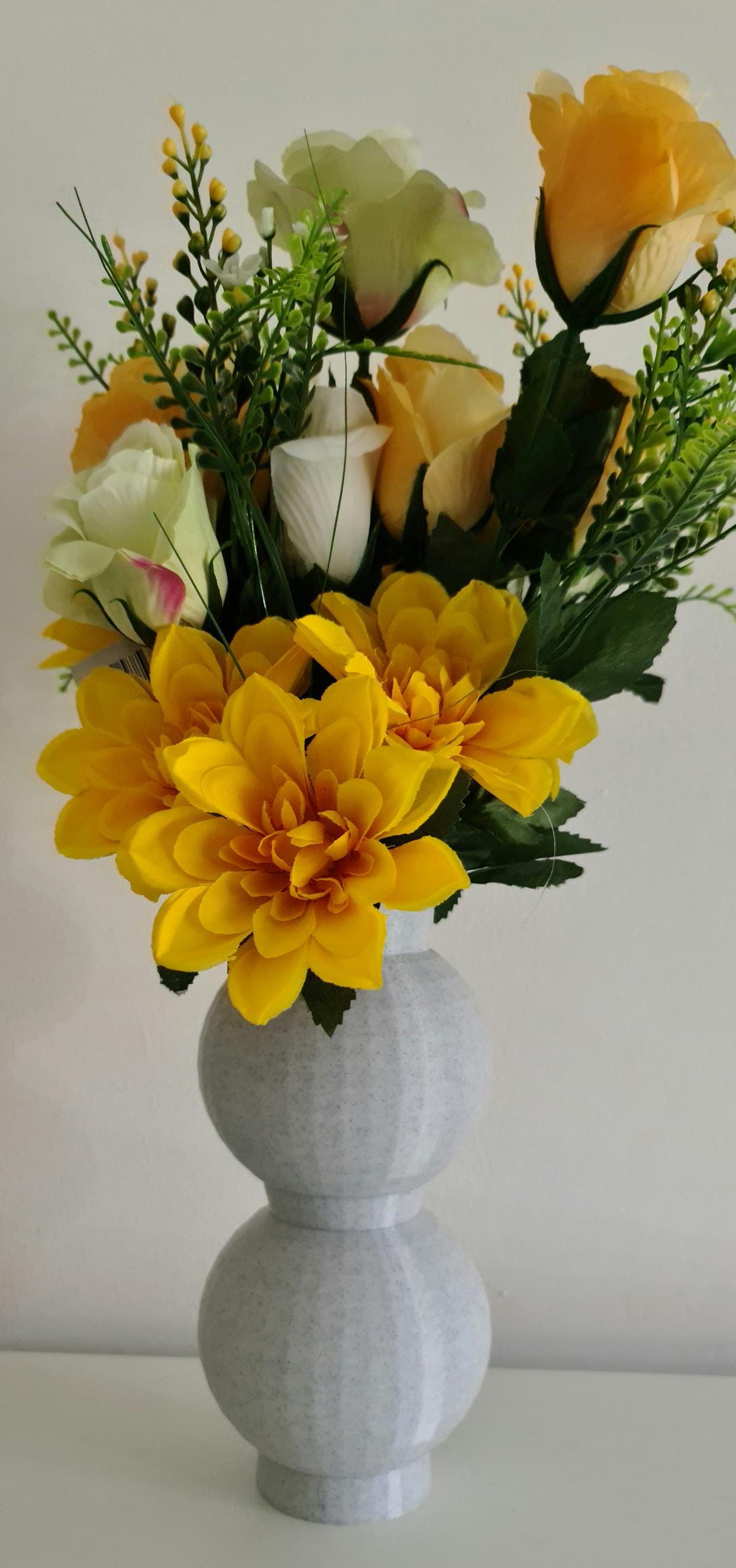 Ribbed Double Bubble Vase, Boho Minimalist 3D Printed Flower Pot, Neutral Home Decor