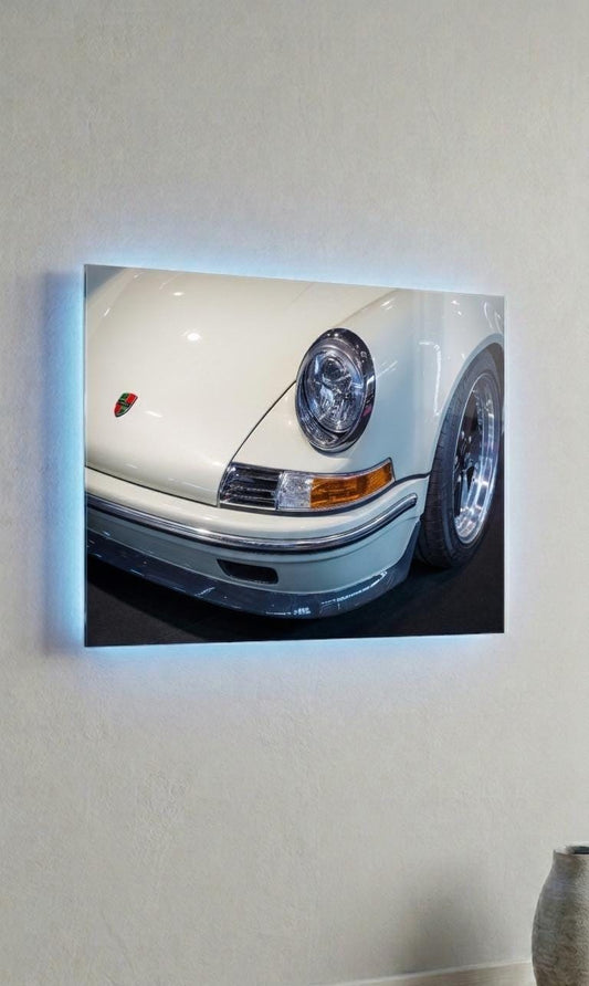 Classic Porsche Wall Art, Backlit Metal Car Décor, Sound Reactive RGB LED Sign