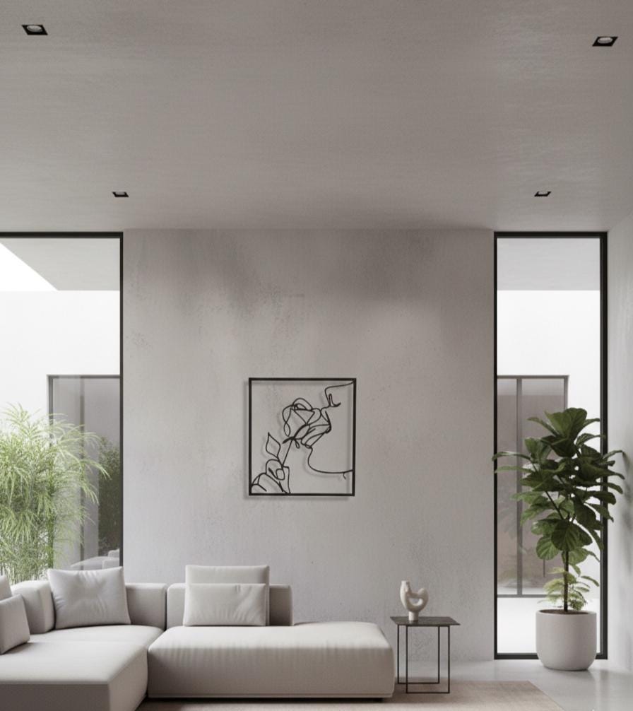 3D Printed One Line Rose and Face Wall Art, Modern Minimalist Decor
