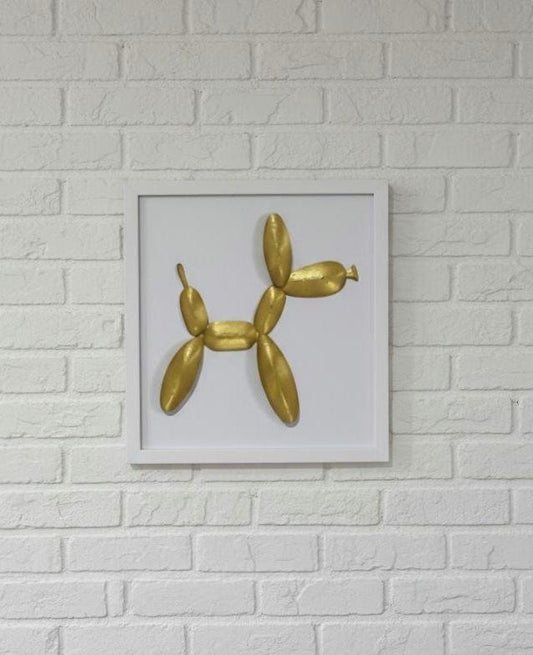 Gold Balloon Dog 3D Wall Art, Metallic Pop Art Sculpture, Framed PLA Decor