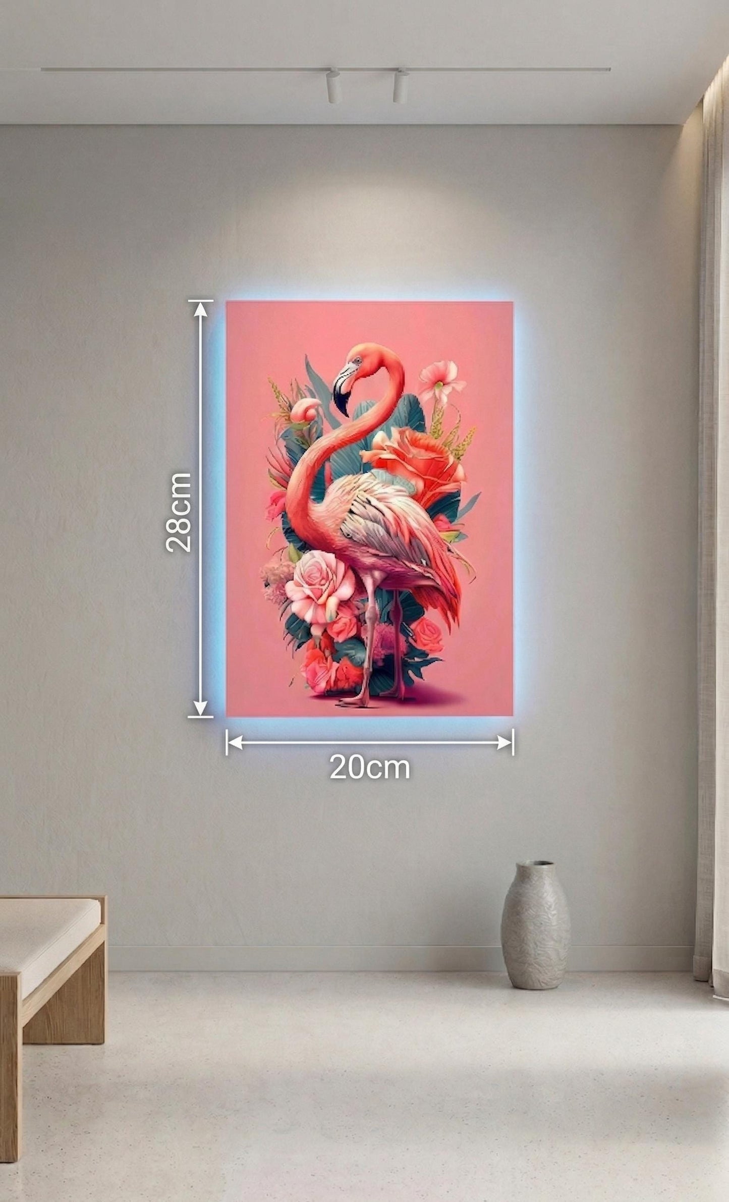 Backlit Flamingo Metal Art, Sound Reactive LED Wall Decor, Tropical Floral Frame