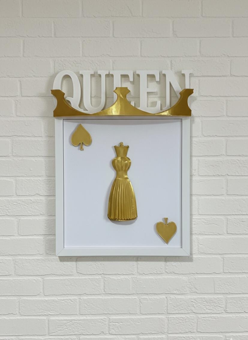 3D Queen of Spades Wall Art, Gold Crown Playing Card Decor