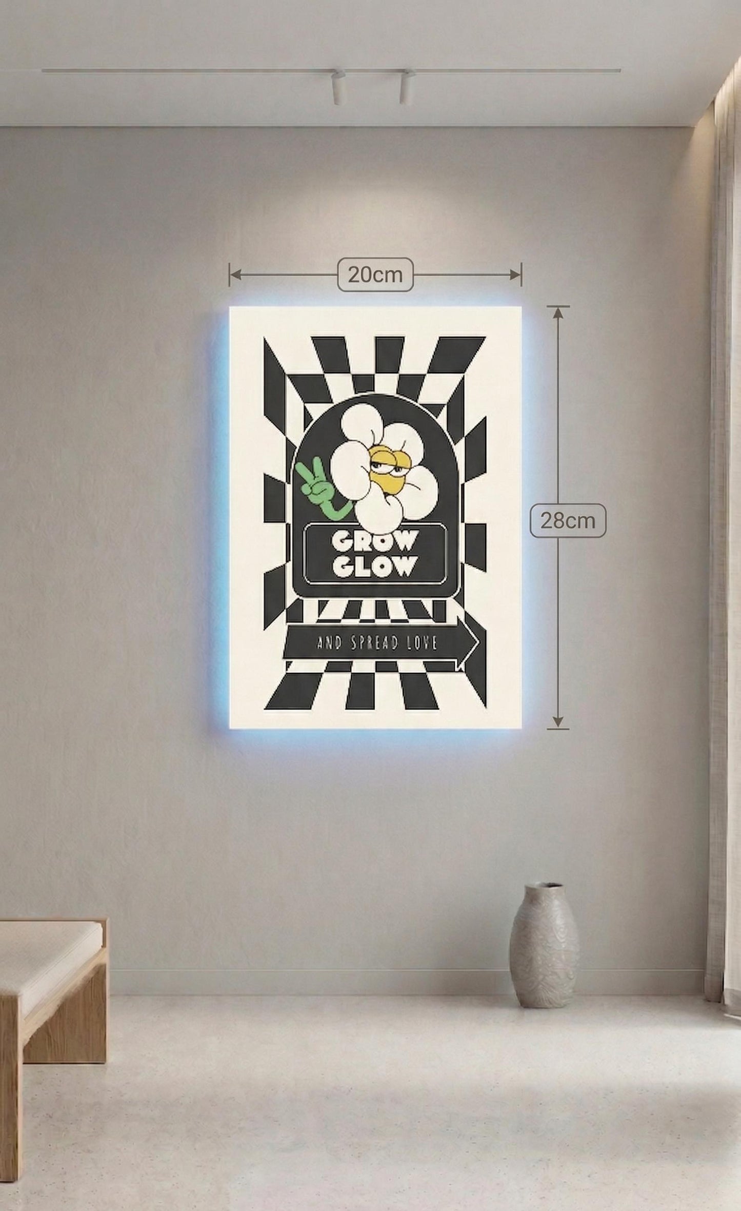 Sound Reactive LED Art, Retro Flower, Multi-Colour Wall Decor, Battery Powered