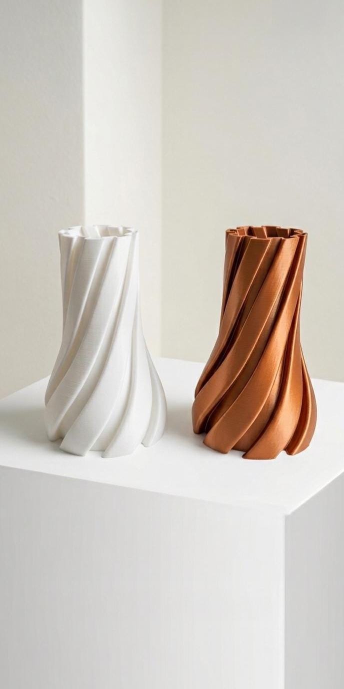 3D Printed Spiral Vase Set, Twisted Flower Pot, Minimalist Home Decor, White Copper Vase