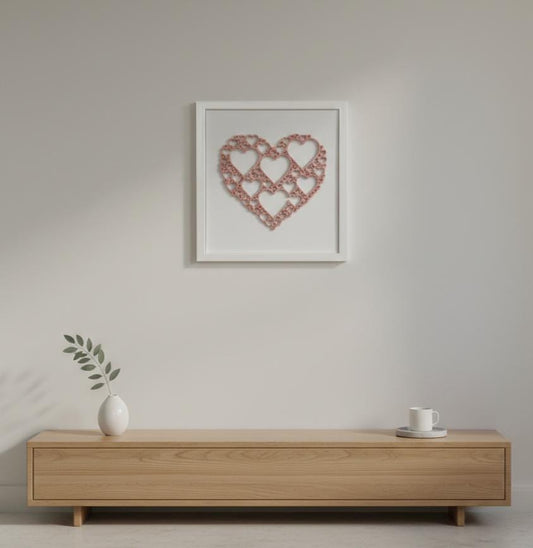 3D Heart Wall Art, Dusty Rose Filigree Decor, White Frame, Anniversary Wedding Nursery