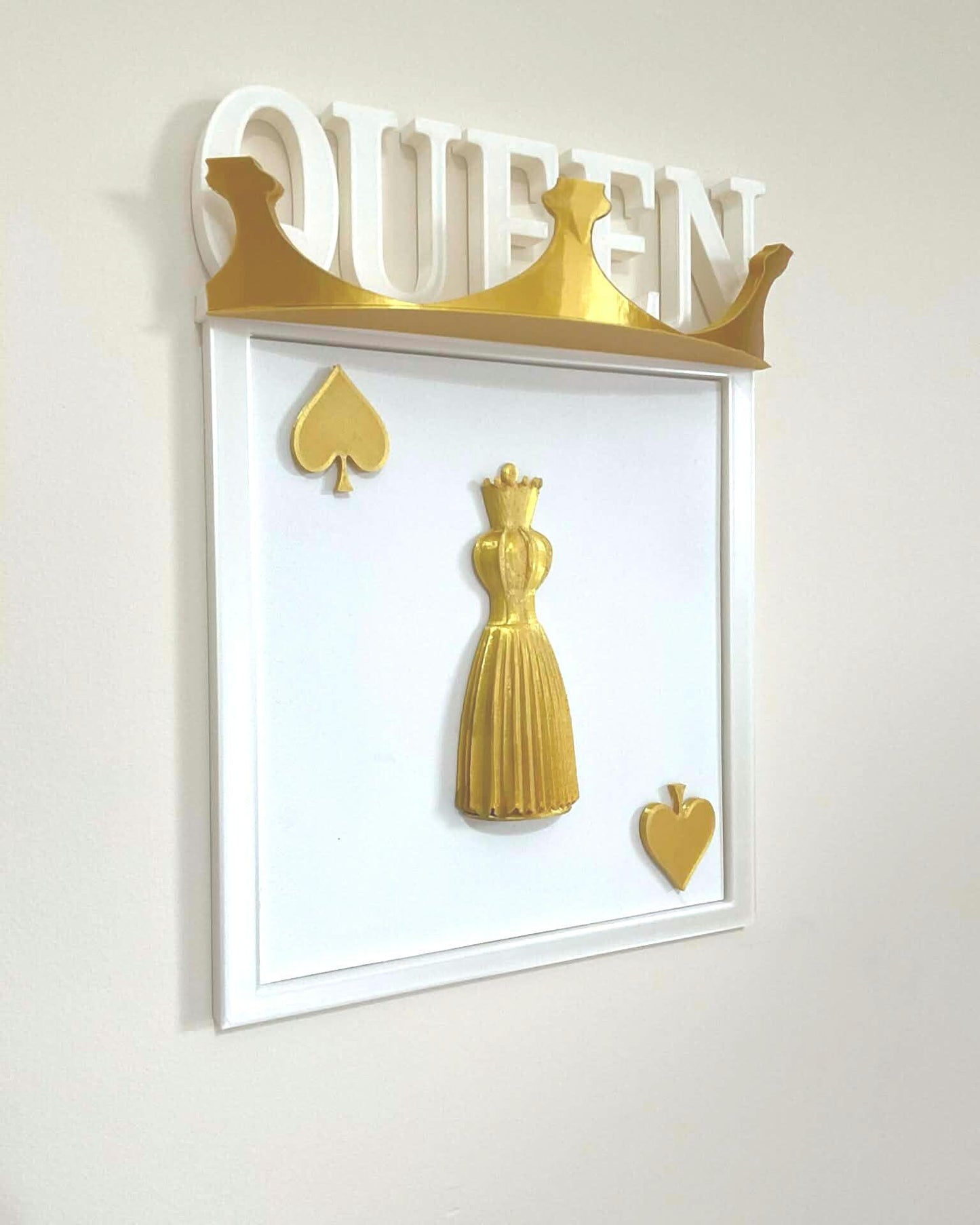 3D Queen of Spades Wall Art, Gold Crown Playing Card Decor
