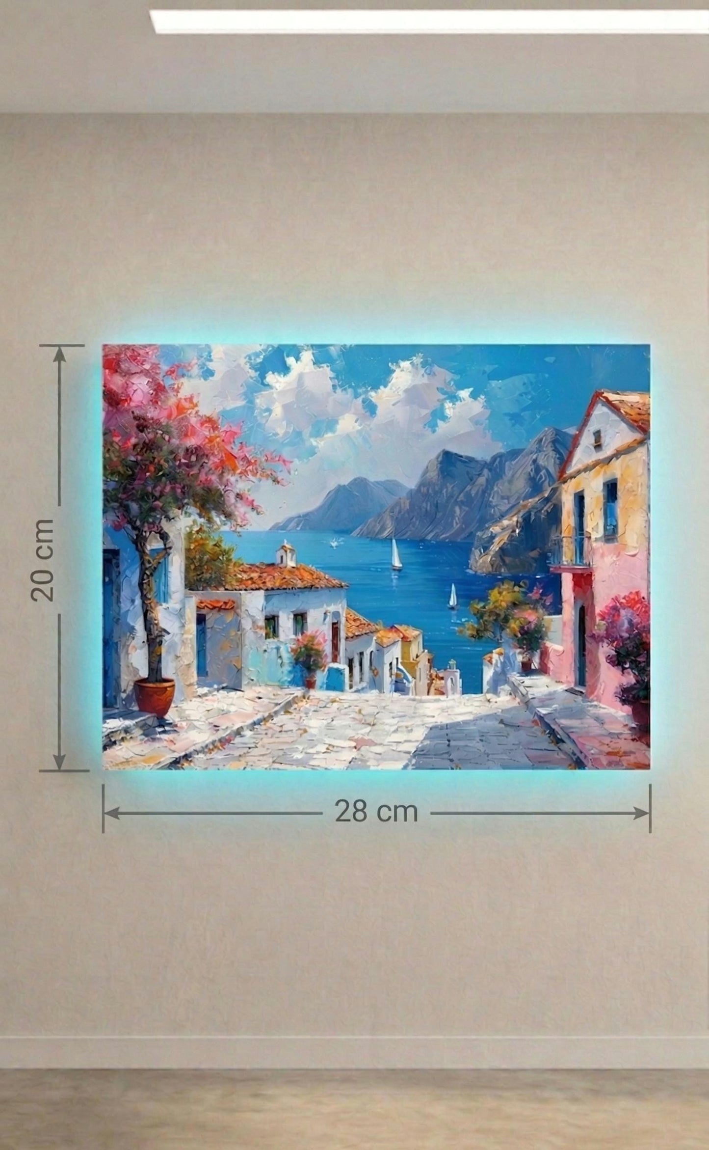 Sound Reactive LED Metal Art, Mediterranean Coastal Village Wall Decor
