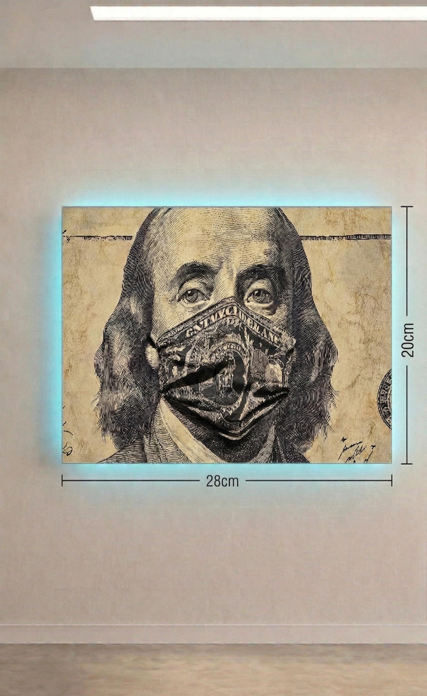 Benjamin Franklin Masked Money Metal Art, Sound Reactive LED Wall Decor