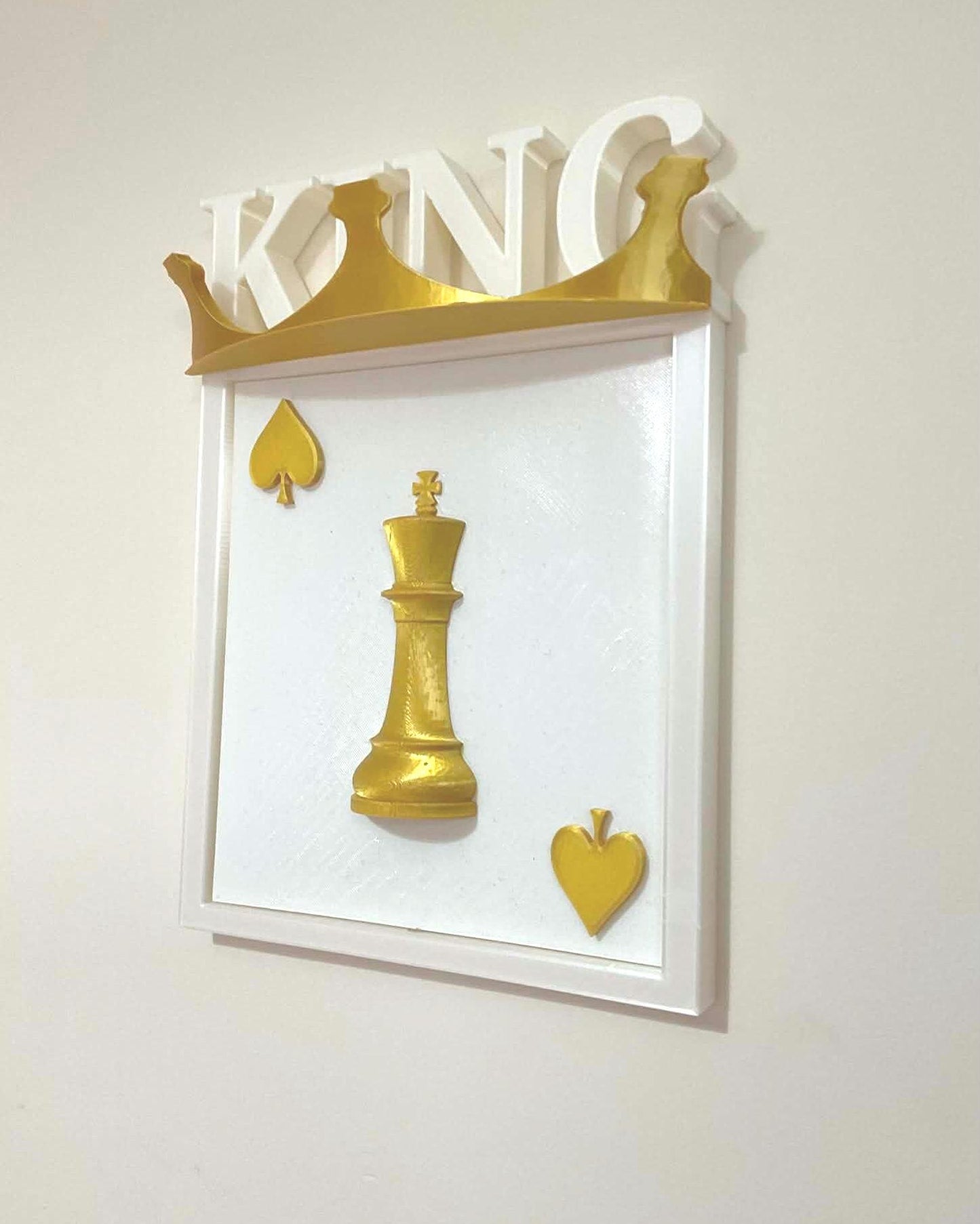 3D Gold King Chess Piece Wall Art, Spades Crown Decor, Regal Man Cave Sign