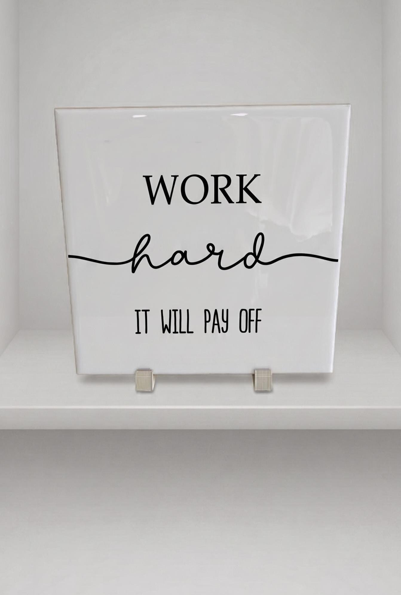 Motivational Desk Sign, Minimalist Office Decor, Ceramic Tile Art