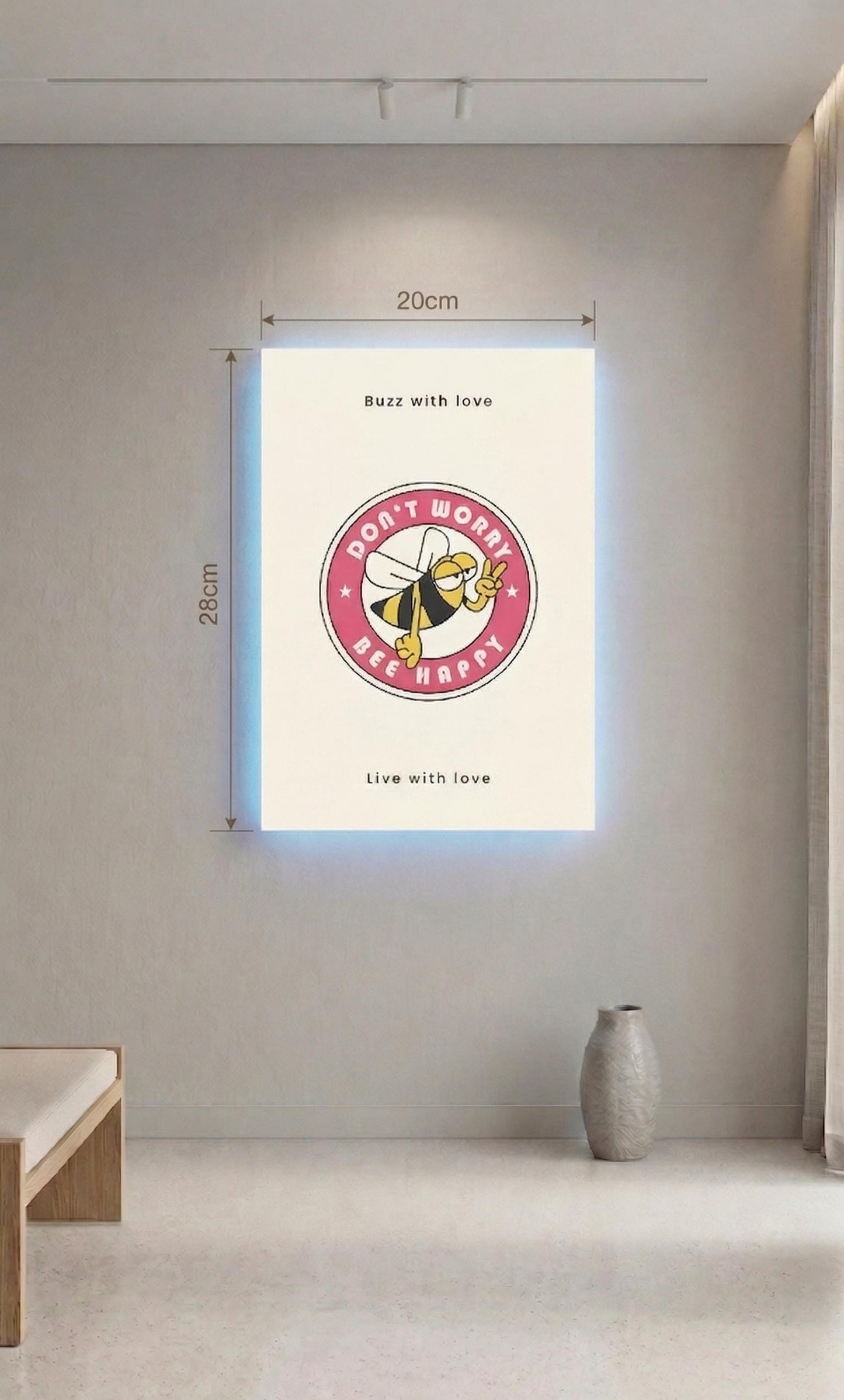 Sound Reactive LED Bee Wall Art, Retro Music Sync Light Sign