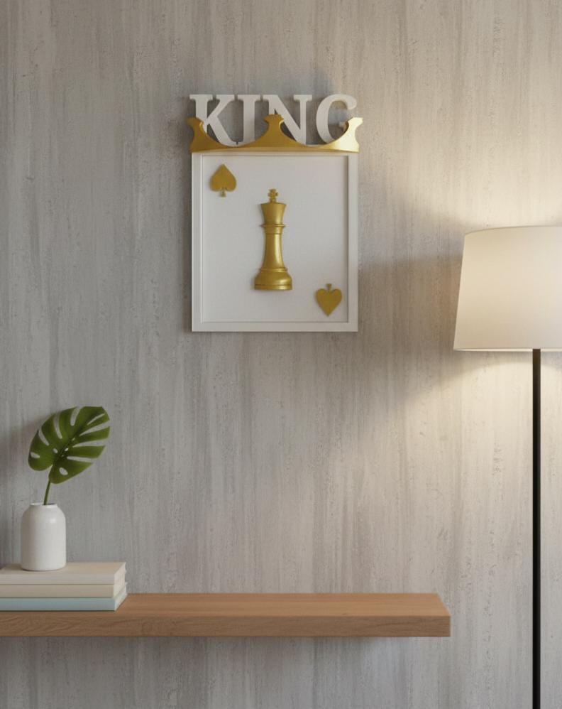 3D Gold King Chess Piece Wall Art, Spades Crown Decor, Regal Man Cave Sign