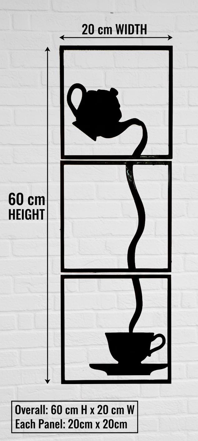 3-Panel Teapot Silhouette Wall Art, Modern Coffee Tea Decor, Minimalist Kitchen Hanging
