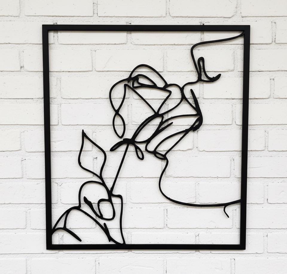 3D Printed One Line Rose and Face Wall Art, Modern Minimalist Decor