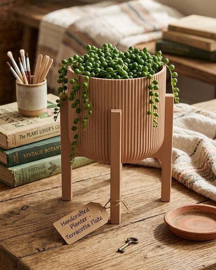 Ribbed, Fluted, Scalloped, Mid-Century Modern (MCM), Boho Decor, Terracotta, Indoor Planter, Minimalist Home.