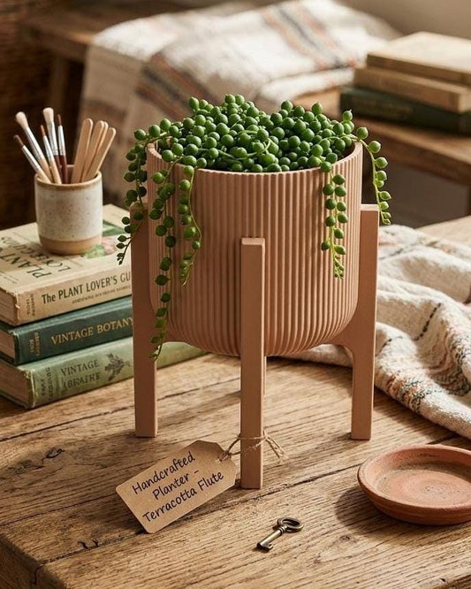 Ribbed, Fluted, Scalloped, Mid-Century Modern (MCM), Boho Decor, Terracotta, Indoor Planter, Minimalist Home.