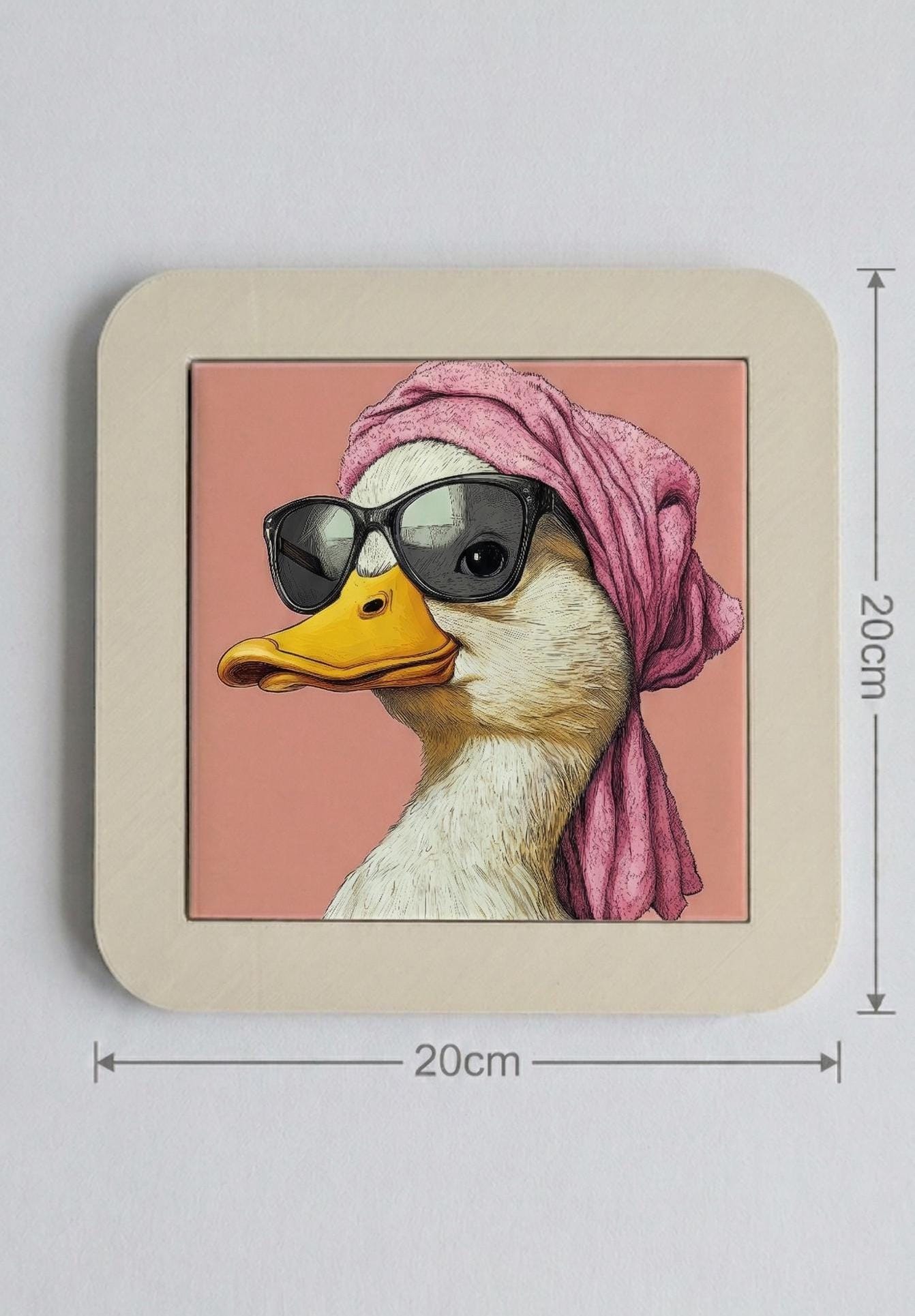 Quirky Duck Ceramic Tile Art, Retro Pink Diva Duck, Maximalist Wall Decor