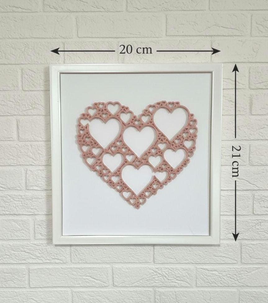 3D Heart Wall Art, Dusty Rose Filigree Decor, White Frame, Anniversary Wedding Nursery