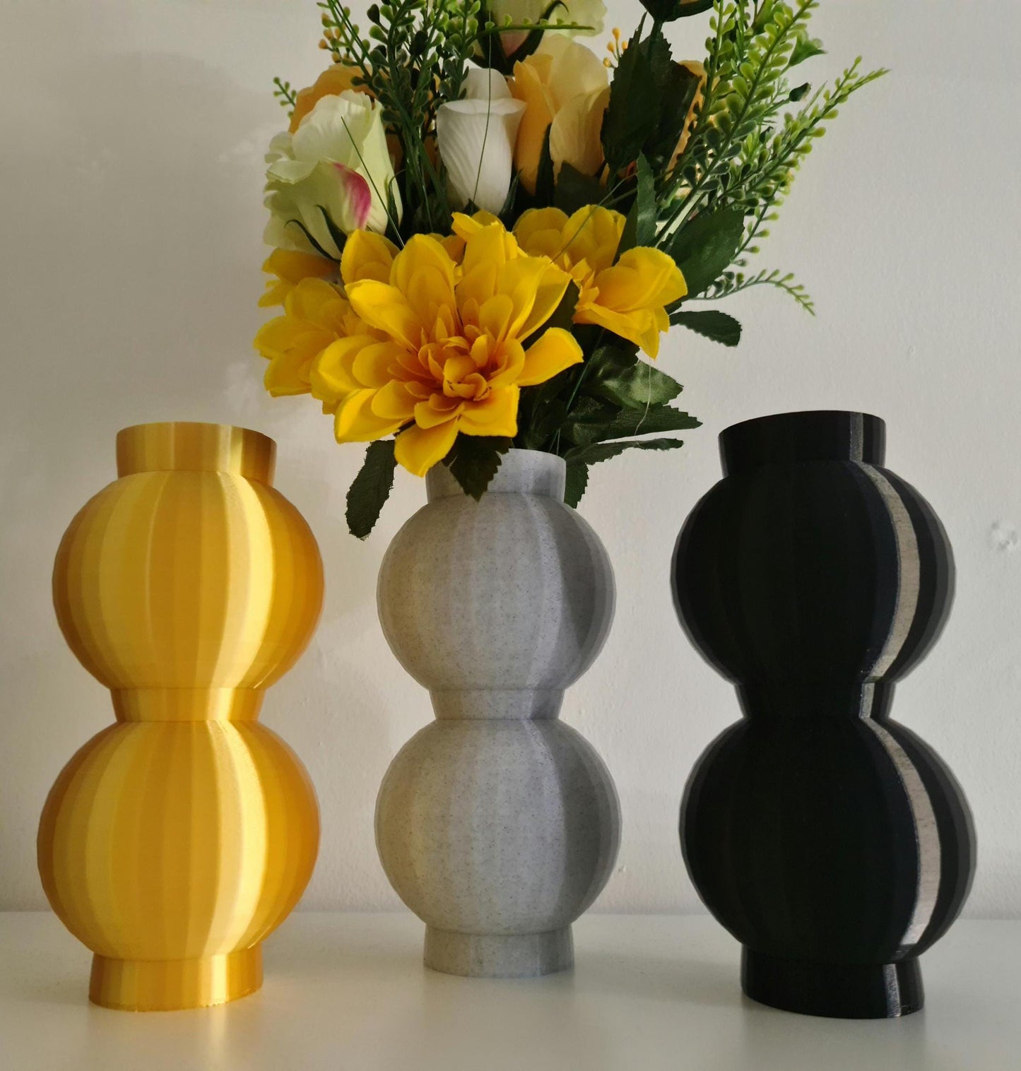 Ribbed Double Bubble Vase, Boho Minimalist 3D Printed Flower Pot, Neutral Home Decor