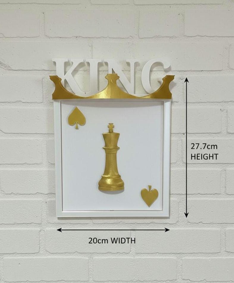 3D Gold King Chess Piece Wall Art, Spades Crown Decor, Regal Man Cave Sign