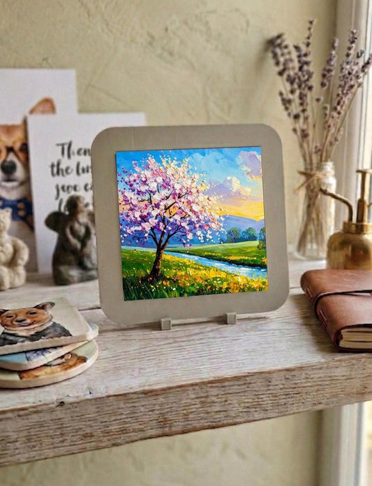 Original Cherry Blossom Tile Print, Impasto Spring Landscape, Floral Wall Art