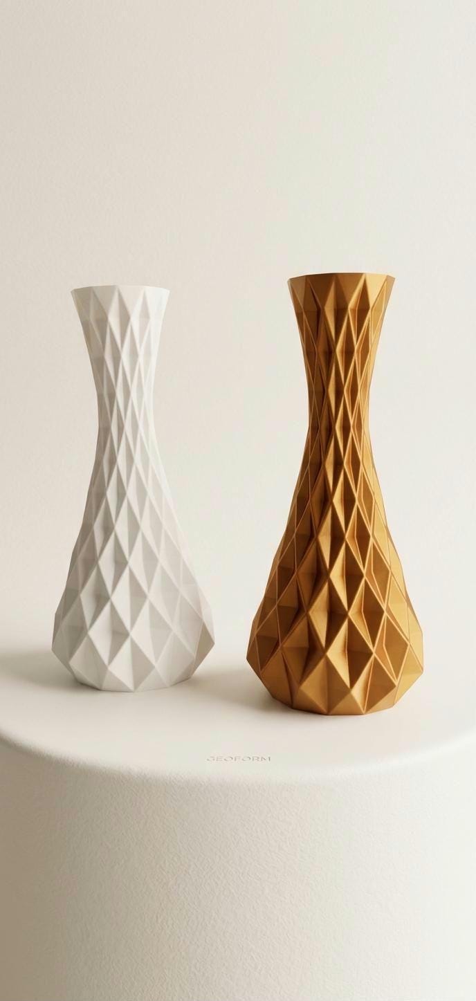 Geometric Origami Vase, 3D Printed Abstract Flower Pot, Minimalist Home Decor Centerpiece