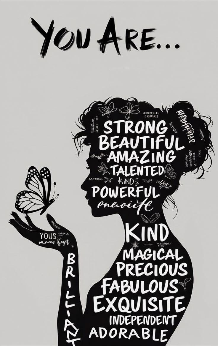Empowering Woman Silhouette Metal Art, Butterfly Affirmations Decor (20cm x 28cm)