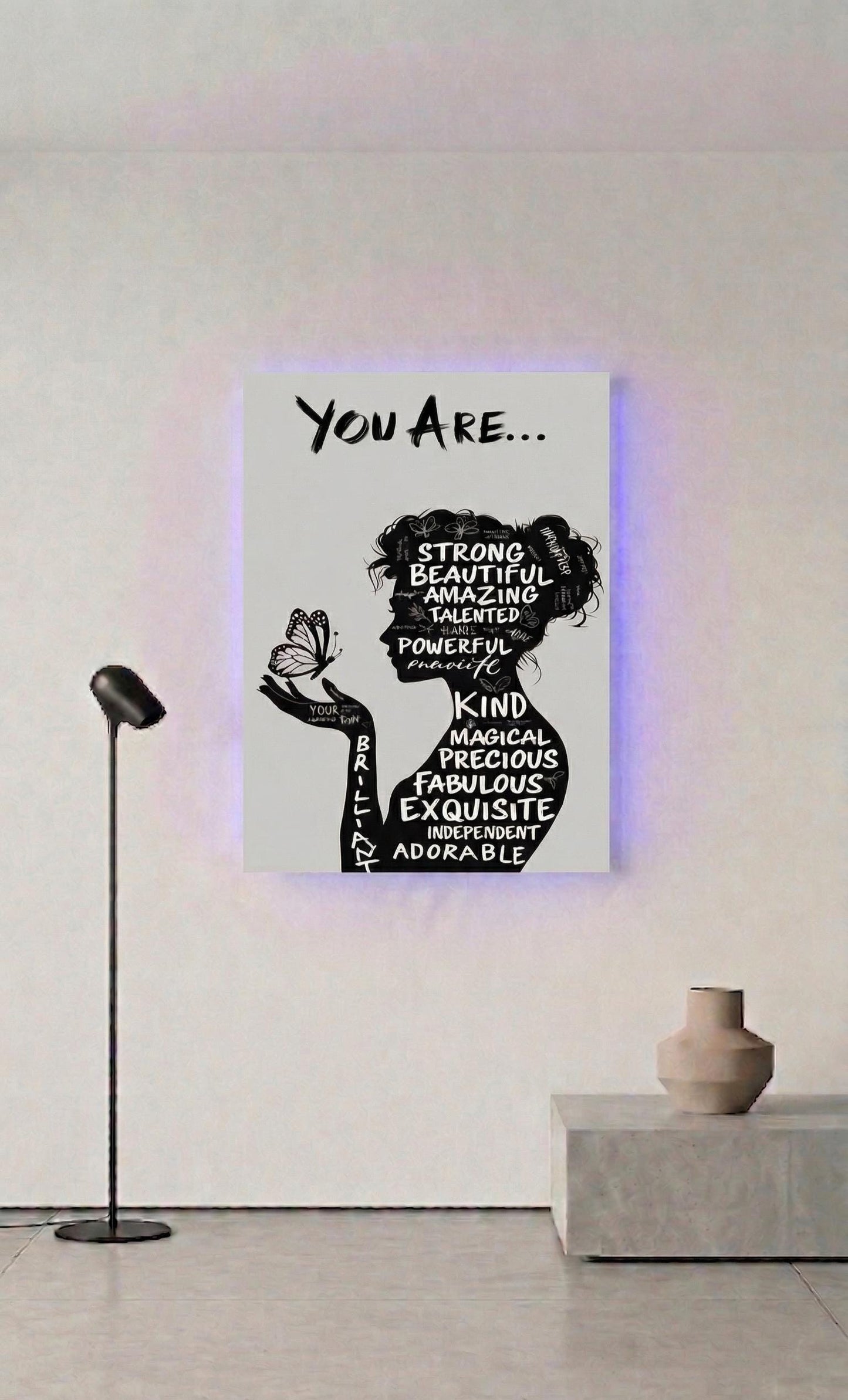 Empowering Woman Silhouette Metal Art, Butterfly Affirmations Decor (20cm x 28cm)