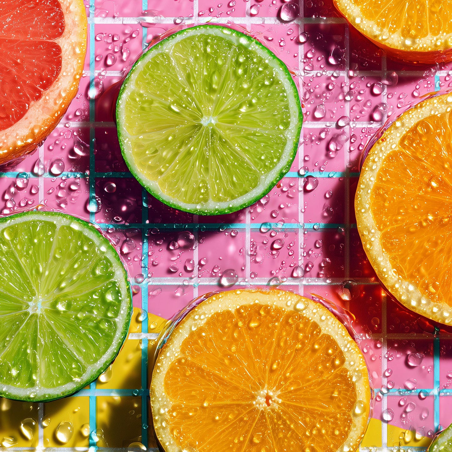 Retro Neon Citrus Ceramic Tile Art, 80s Vaporwave Kitchen Decor, Lime Orange Wall Art