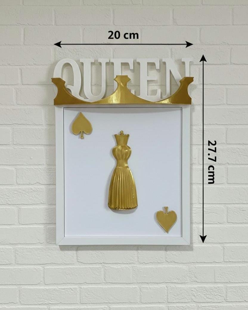 3D Queen of Spades Wall Art, Gold Crown Playing Card Decor