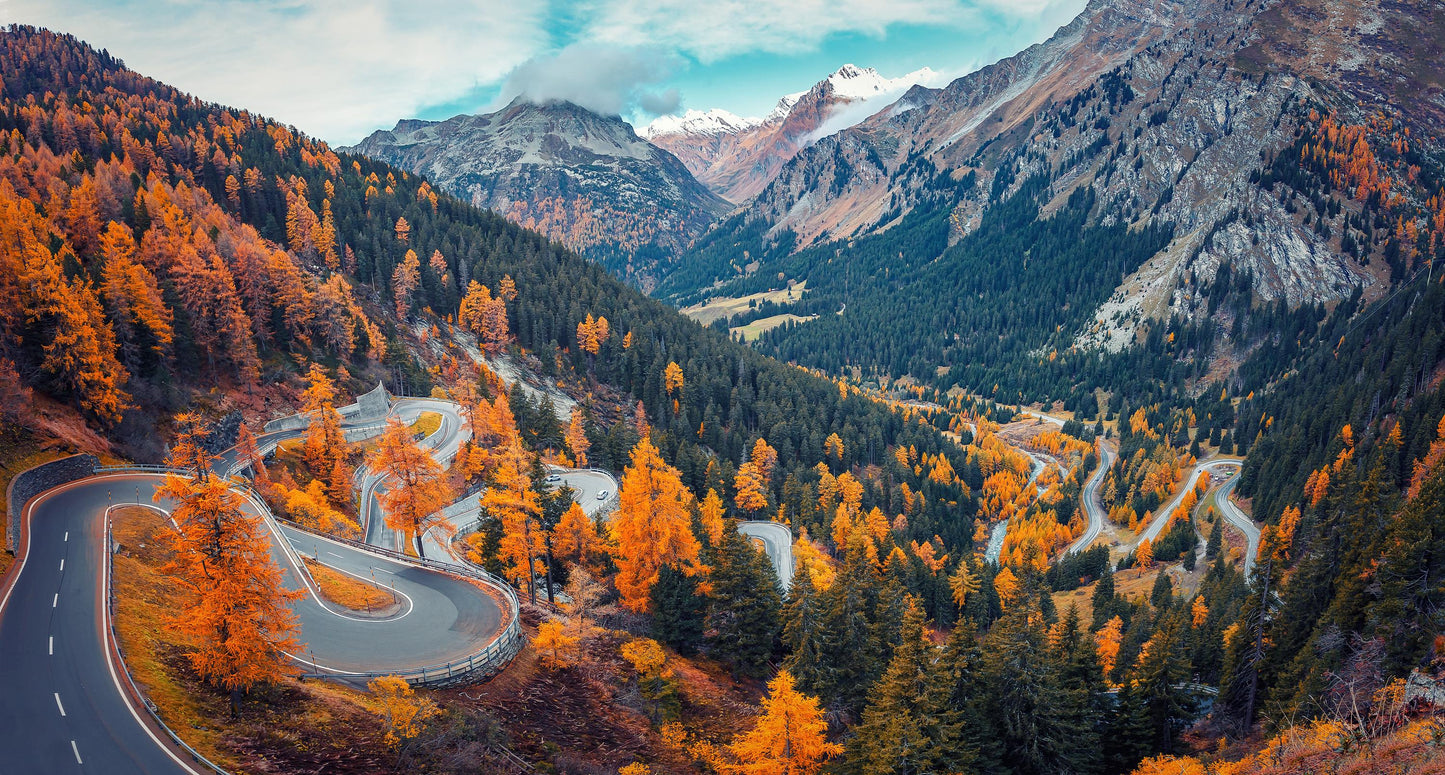 Mountain Road Metal Print, Autumn Landscape, Sound Reactive LED Wall Art (Battery Powered)