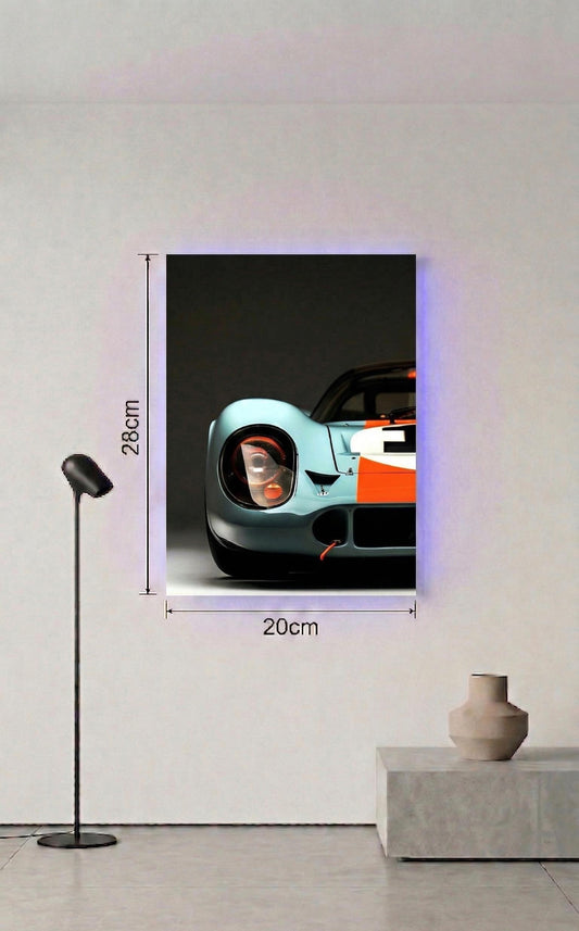 Ford GT40 Gulf Livery Metal Art, Le Mans Racing LED Decor (20cm x 28cm)