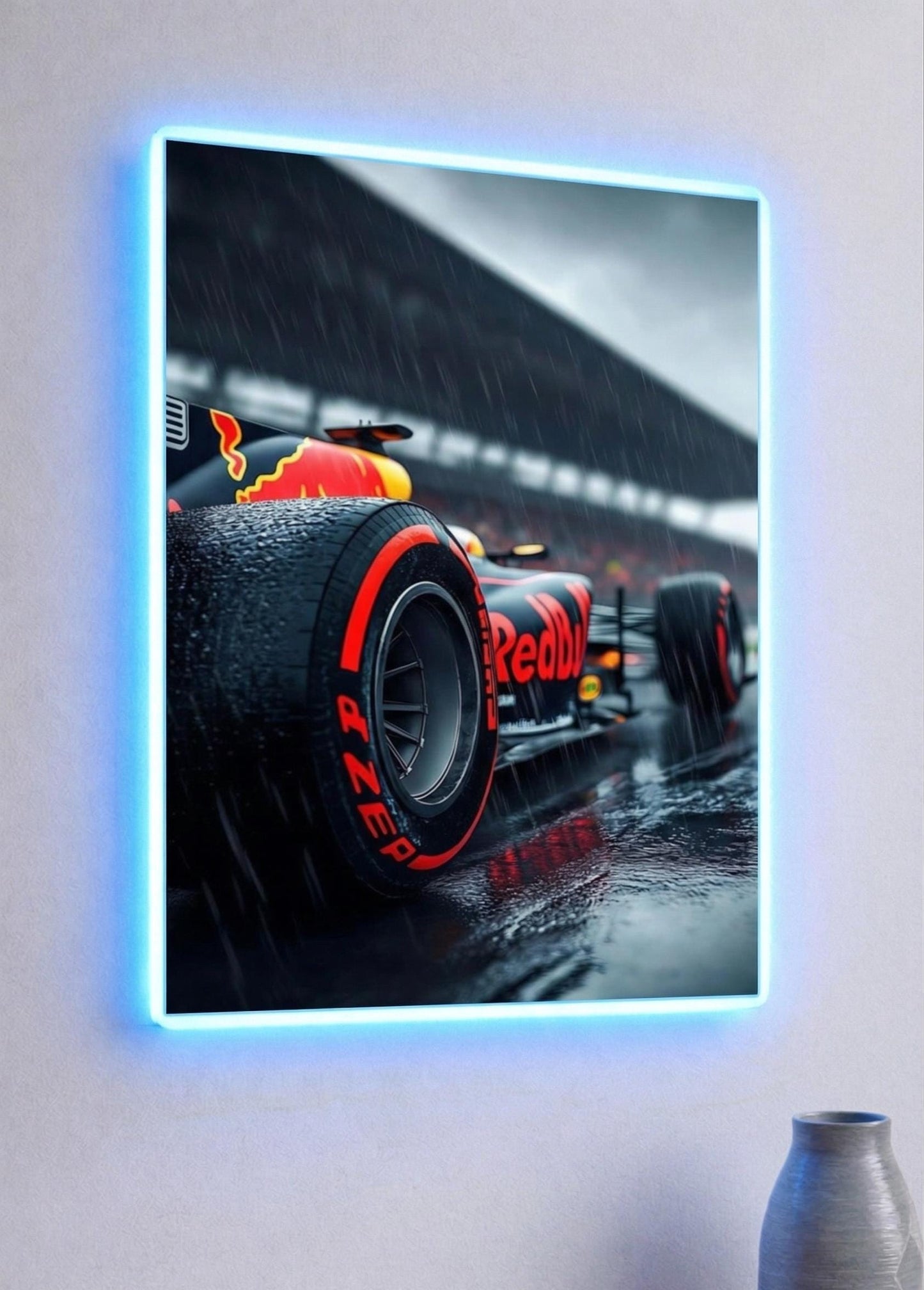 Red Bull F1 Metal Art, Wet Race Scene, LED Backlighting (20cm x 28cm)