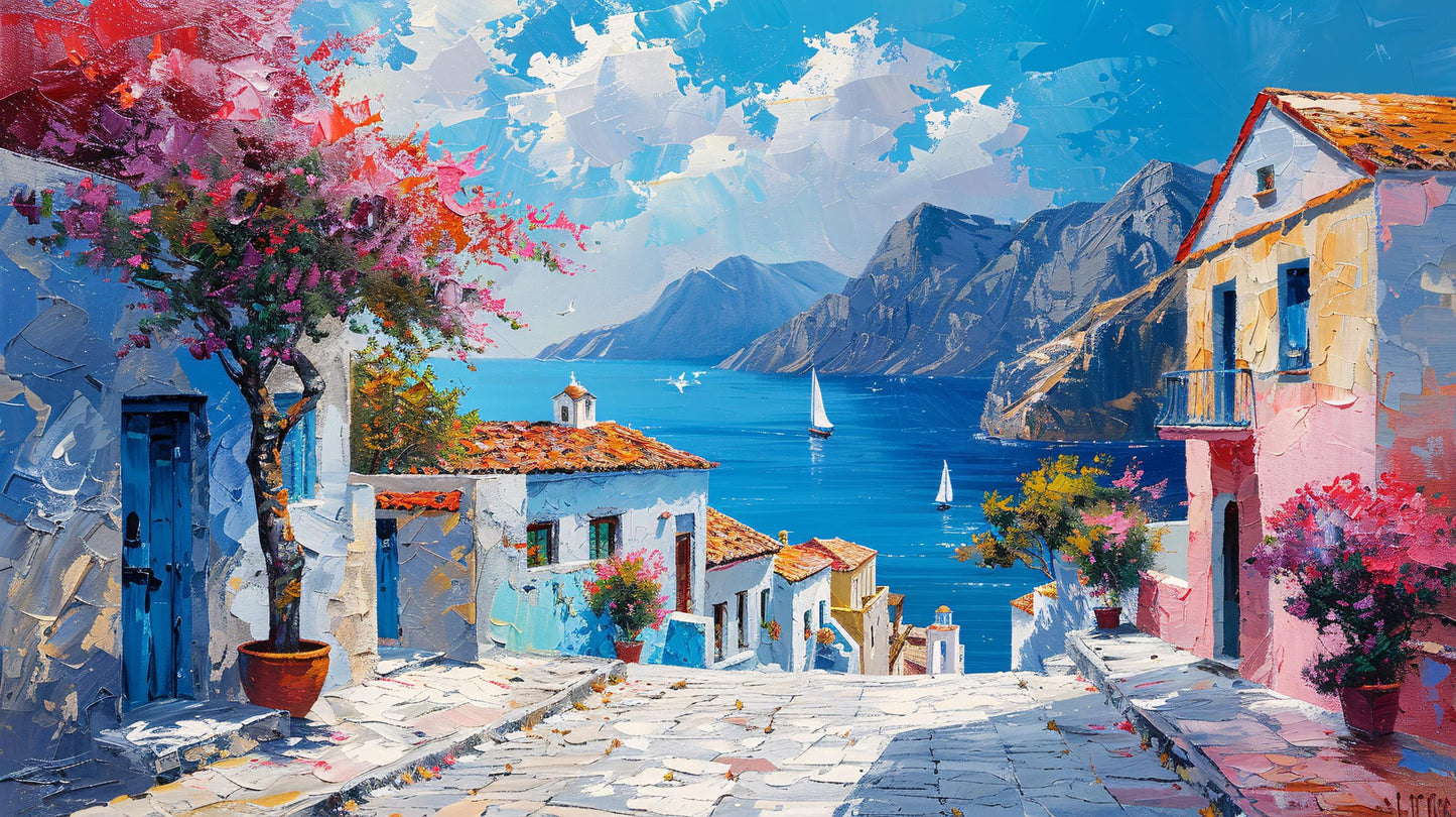 Sound Reactive LED Metal Art, Mediterranean Coastal Village Wall Decor