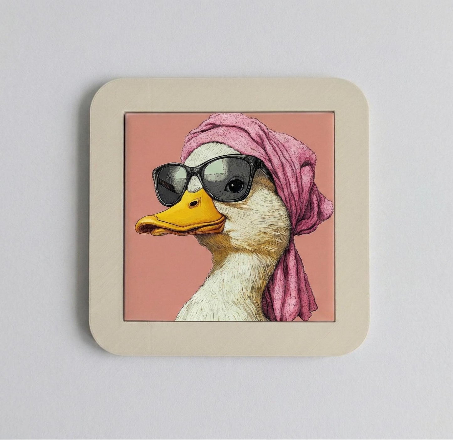 Quirky Duck Ceramic Tile Art, Retro Pink Diva Duck, Maximalist Wall Decor