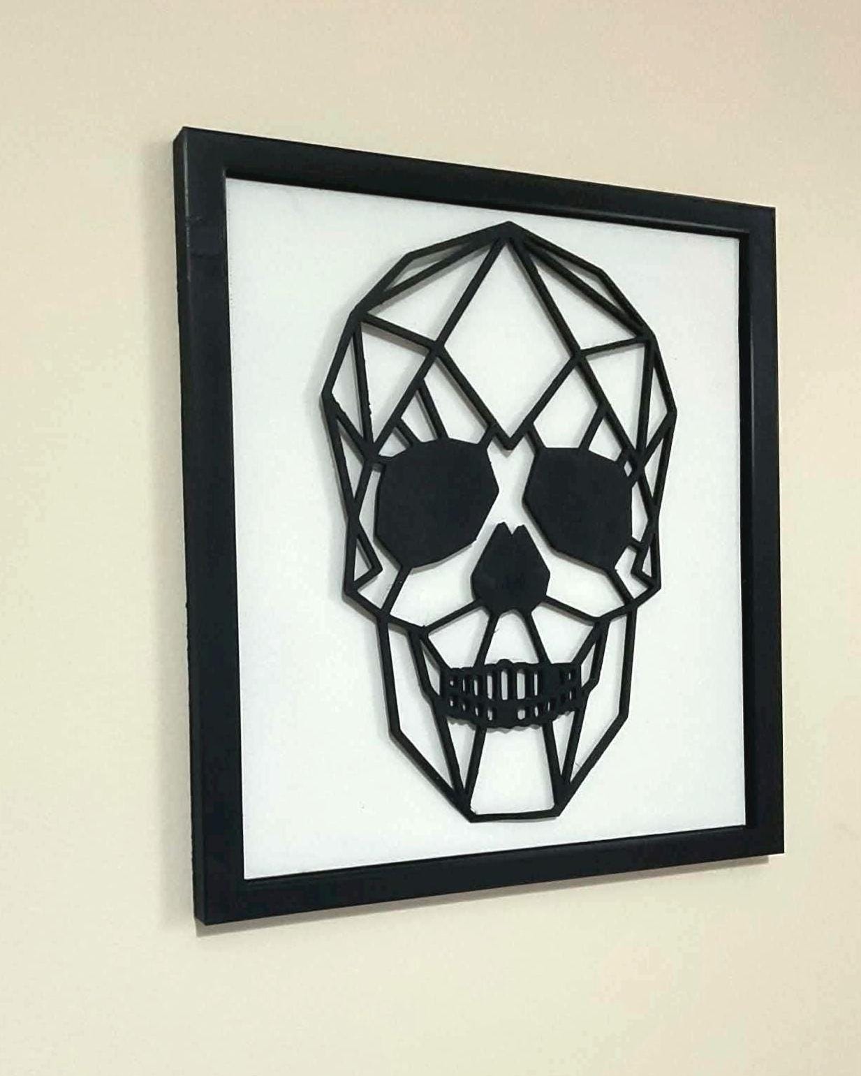 Geometric Skull Wall Art, 3D Printed Gothic Decor, Minimalist Low Poly Design