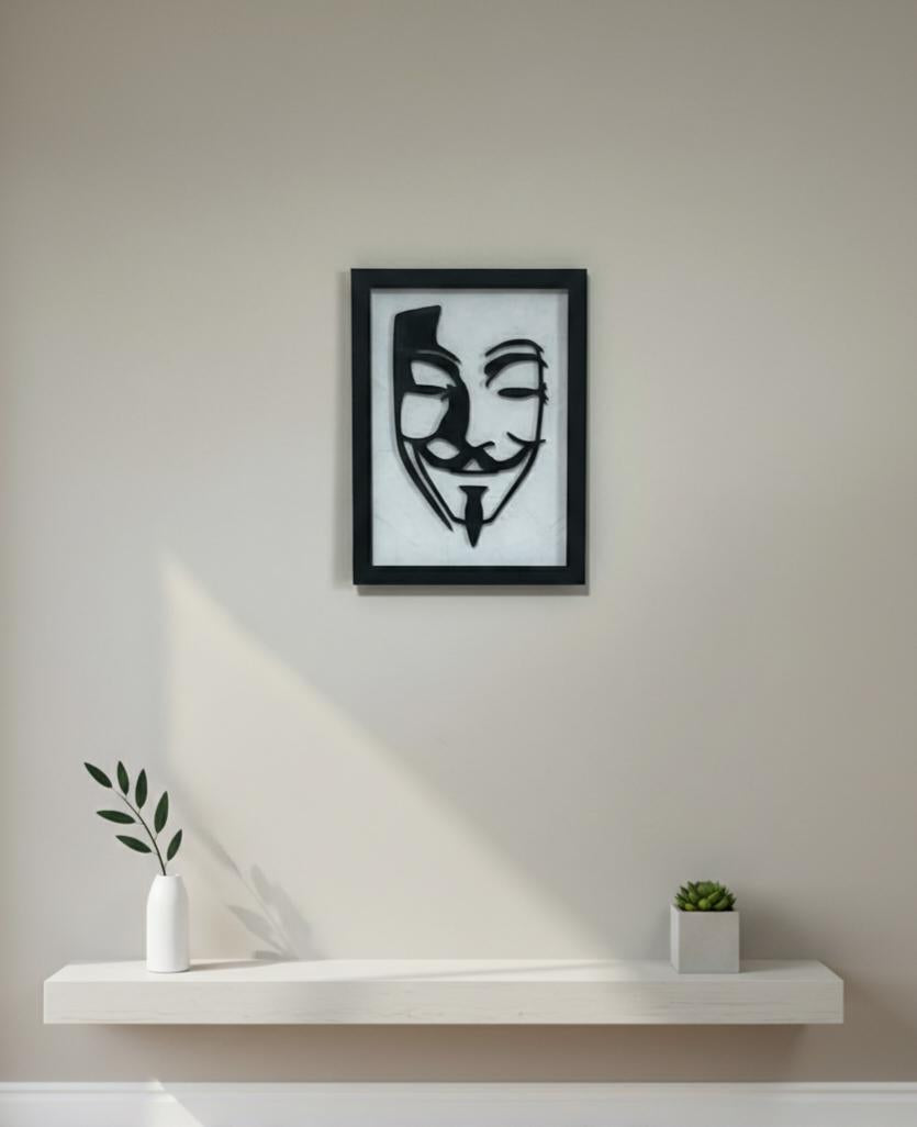 3D V for Vendetta Mask Shadow Box Art, Minimalist Rebellion Portrait, Framed Decor