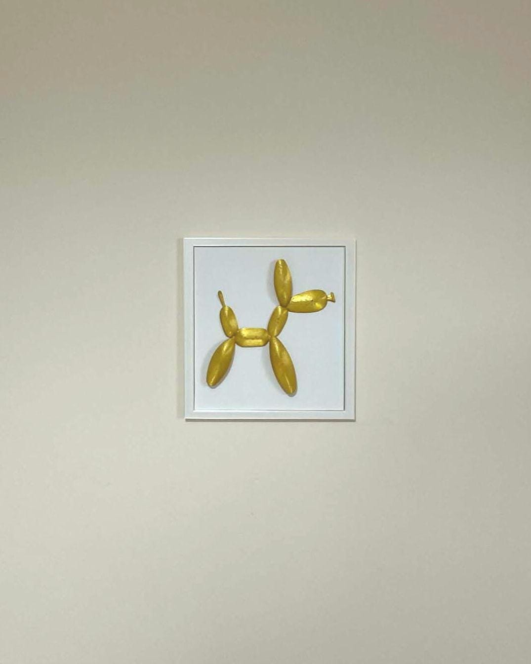 Gold Balloon Dog 3D Wall Art, Metallic Pop Art Sculpture, Framed PLA Decor