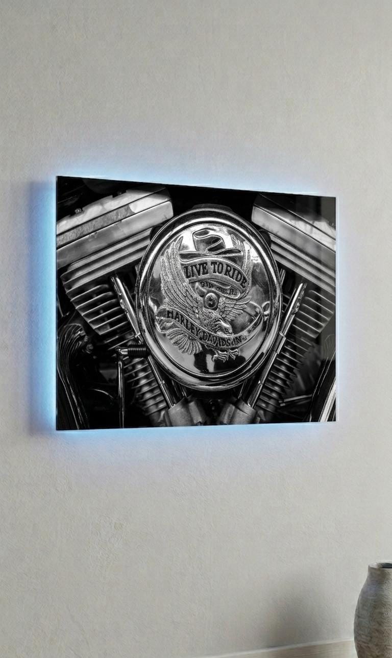 Harley Davidson V-Twin Engine Metal Art, Sound Reactive LED Motorcycle Decor (20cm x 28cm)