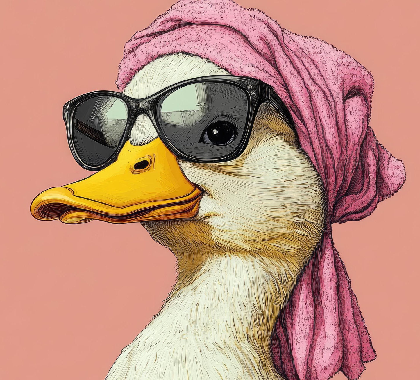 Quirky Duck Ceramic Tile Art, Retro Pink Diva Duck, Maximalist Wall Decor