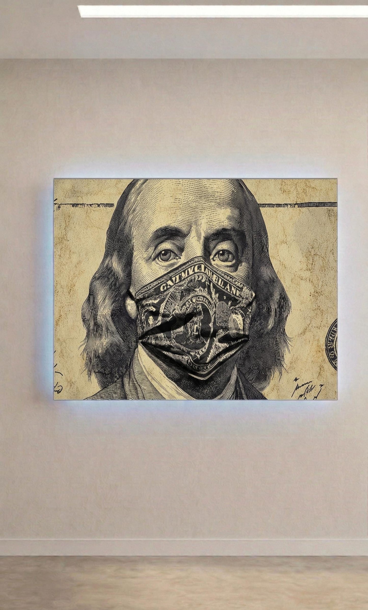 Benjamin Franklin Masked Money Metal Art, Sound Reactive LED Wall Decor