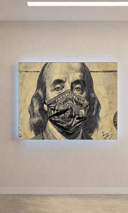 Benjamin Franklin Masked Money Metal Art, Sound Reactive LED Wall Decor